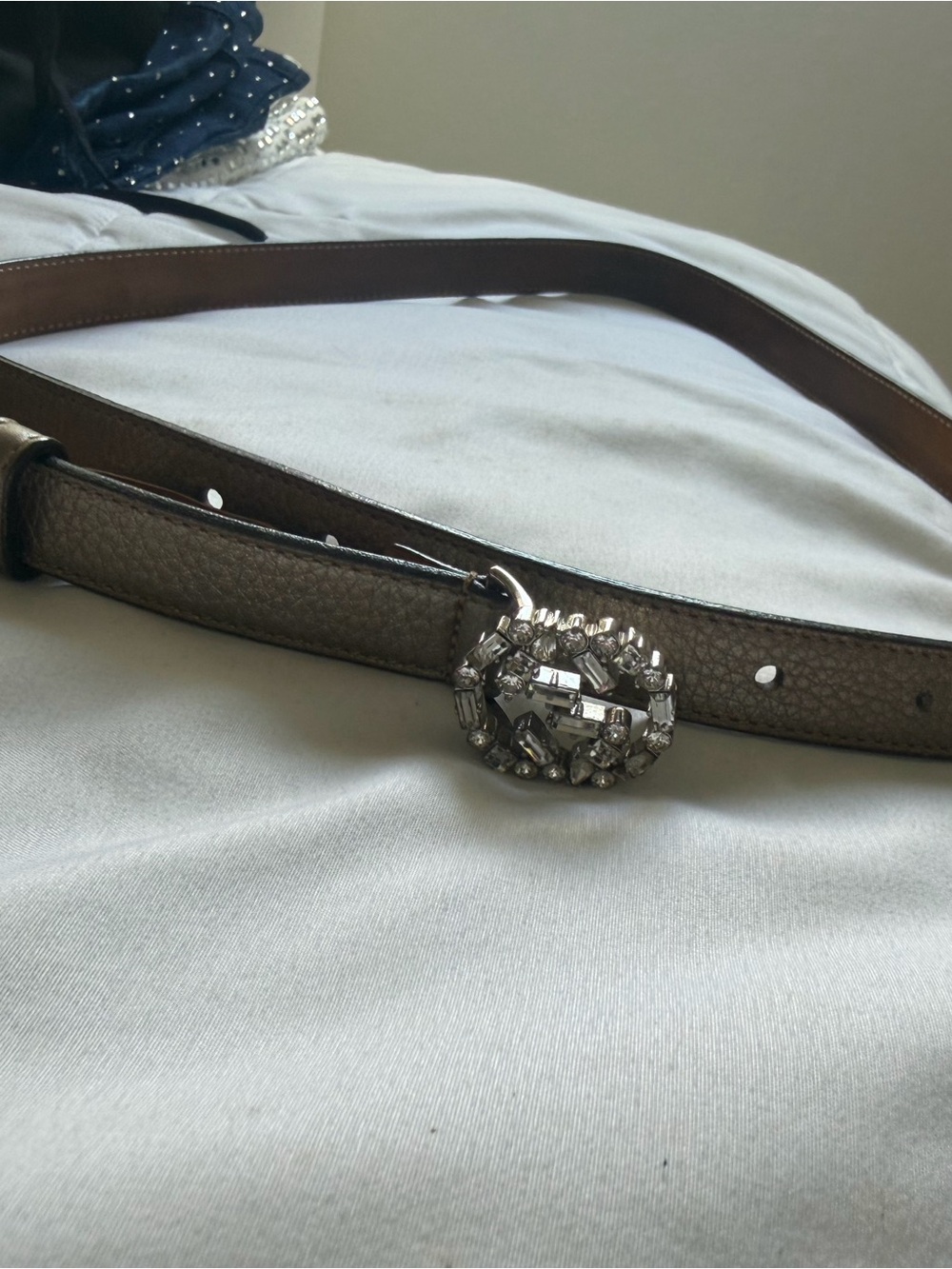 Gucci Women's metallic Leather Belt with Crystal Buckle